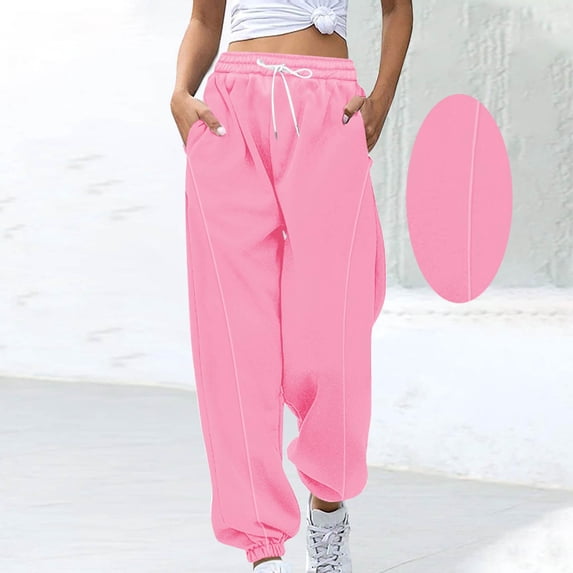 Women's Low Rise Wide Leg Sweatpants with Pockets and Elastic Waist for Casual Style