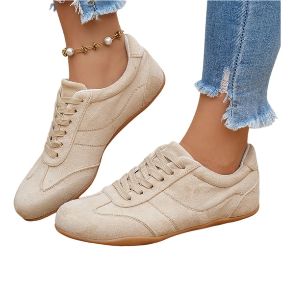 Women's Low Top Casual Shoes Lace Up Retro Flat Sneakers Non Slip Gum Sole Comfortable for Walking Shopping Daily Wear Ladies Fashion Shoes 40