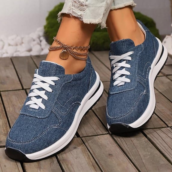 Women's Low-Top Chunky Sole Canvas Sneakers Slip-Ons with Slip-Resistant Fashion Casual Shoes - Perfect for Everyday Wear, 36