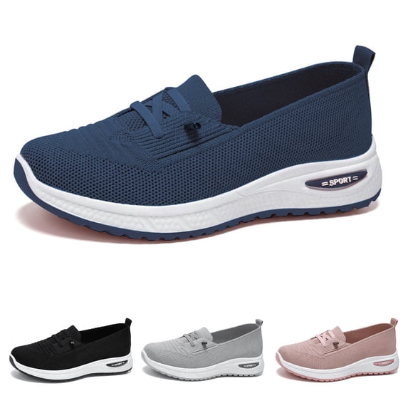 Women’s Low Top Knitted Mesh Walking Sneakers, Lightweight Wide Width Casual Shoes with Soft Cushioned Sole for Daily Walking