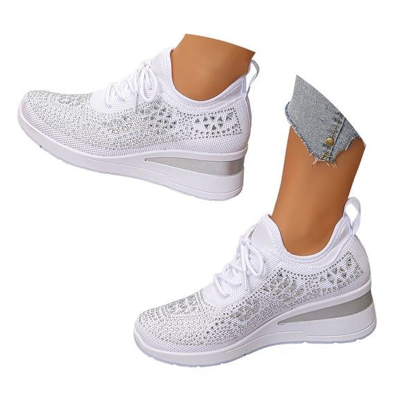 YLYL Women's Glitter Rhinestone Sneakers Platform Wedge Heel Fashion Casual Slip on Walking Shoes