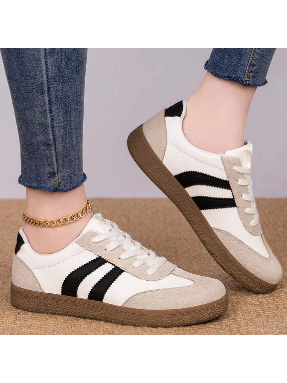 Women's Low-Top Retro Flat Sneakers Slip-On Faux Suede with Rubber Sole Slip-On Design with Non-Slip Laces Walking Casual Shoes