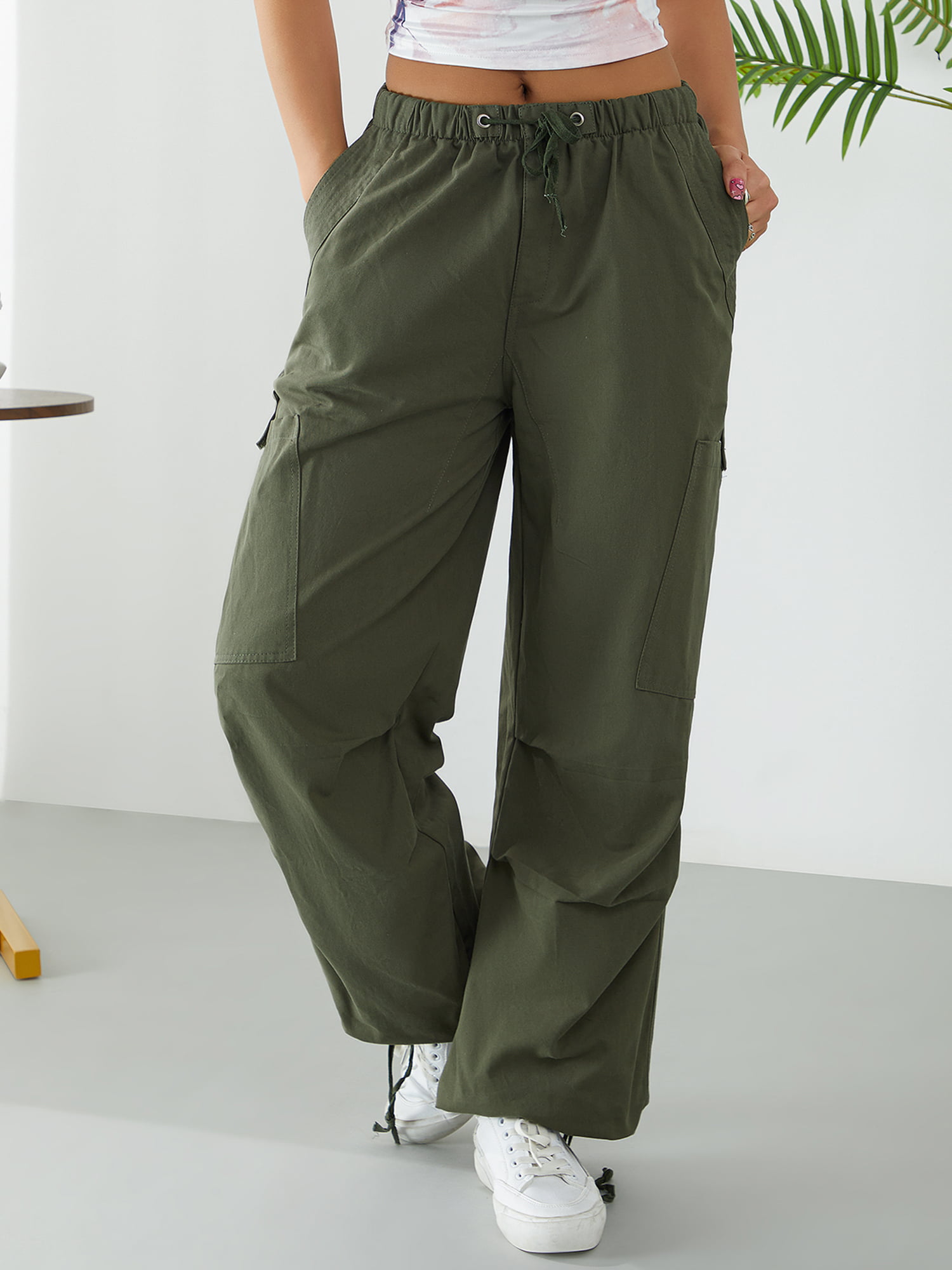 Women's Low Waist Cargo Pants Vintage Harajuku Casual Loose Drawstring  Hippie Punk Sweatpants Pocket Jogger Streetwear