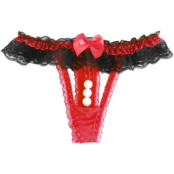 Women's Low Waist Lace Thong Panties - Sexy Solid Underwear with Sheath Silhouette - Polyester Blend, Free Size, All-Season Comfort