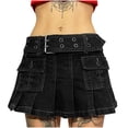 thumbnail image 1 of Women's Low Waist Pleated Jean Skirt Y2K Casual A-Line Denim Mini Skirts Streetwear with Pockets Skirts for Women, 1 of 7
