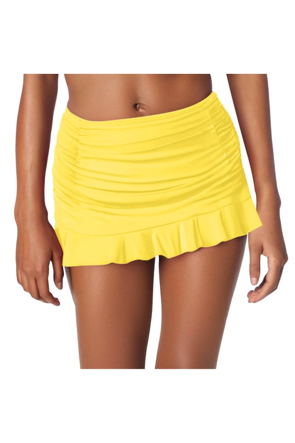 Women's Low Waist Ruched Ruffle Swim Skirt - with Hipster Bikini Bottom - for Beach & Pool