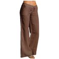 thumbnail image 1 of Women's Low Waist Wide Leg Linen Flare Pants Casual Drawstring Loose Plus Size Lounge Trousers with Pockets, 1 of 6