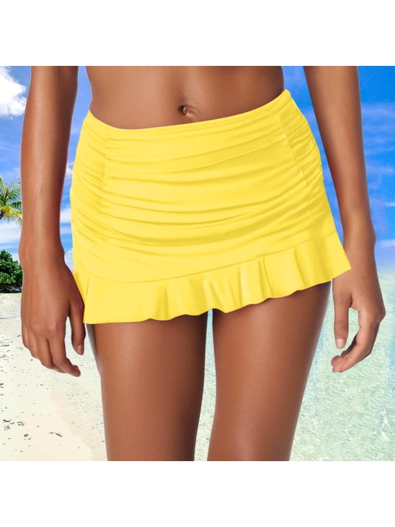 Women's Low Waisted Ruched Ruffle Mini Swim Skirts With Hipster Bikini Bottoms Swimsuit Yellow Large Girls Swim Bottoms Size 5 Woman's Swim Shorts Swimsuit Boy Shorts for Women Cover Ups for Women