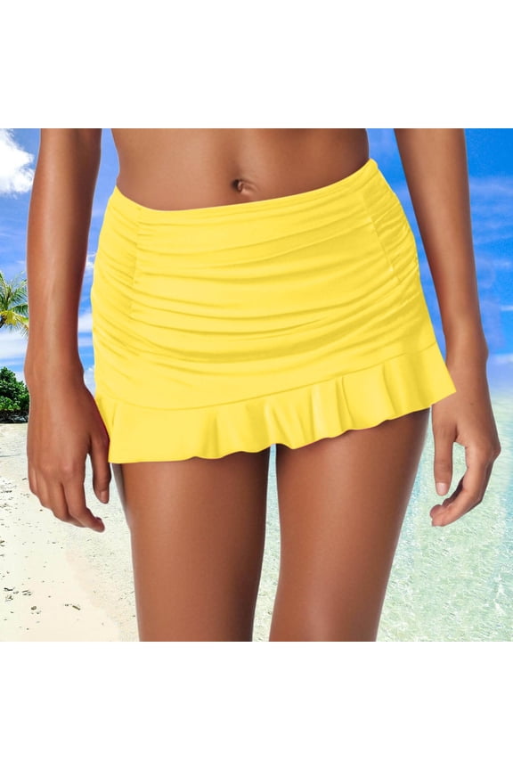Women's Low Waisted Ruched Ruffle Mini Swim Skirts With Hipster Bikini Bottoms Swimsuit Yellow Large Girls Swim Bottoms Size 5 Woman's Swim Shorts Swimsuit Boy Shorts for Women Cover Ups for Women