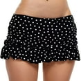 thumbnail image 1 of Women's Low Waisted Ruched Ruffle Mini Swim Skirts with Hipster Bikini Bottoms - Black/Polka Dot, Small, 1 of 5