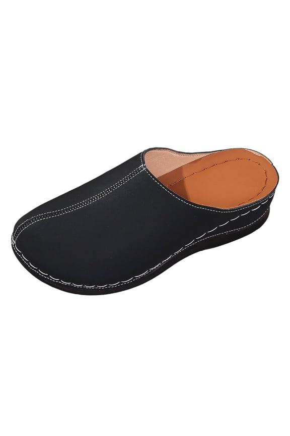 Women's Low Wedge Closed Toe Sandals Faux Leather Slide Dress Shoes Slip On Clogs with Arch Support Non Slip Walking Mules Black Size 9