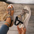 thumbnail image 1 of Women's Low Wedge Heels Summer Dressy Sandals Elastic Ankle Strap Open Toe Flower Shoes Black 7.5, 1 of 7