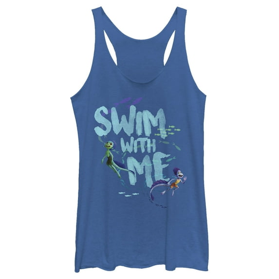 Women's Luca Swim With Me Sea Monsters Racerback Tank Top Royal Blue Heather 2X Large
