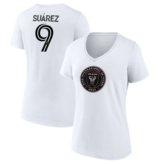 Women's Luis Su-rez White Inter Miami CF Team Authentic Player Name & Number V-Neck T-Shirt