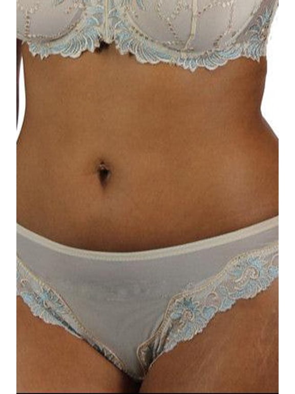Women's Lunaire 14032 Sevilla Tanga Panty (Ivory/Blue XL)