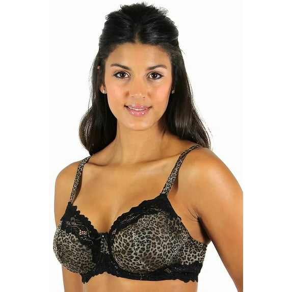 Women's Lunaire 15211 Whimsy Barbados Lace Demi Bra (Black w/ Animal Print 42C)