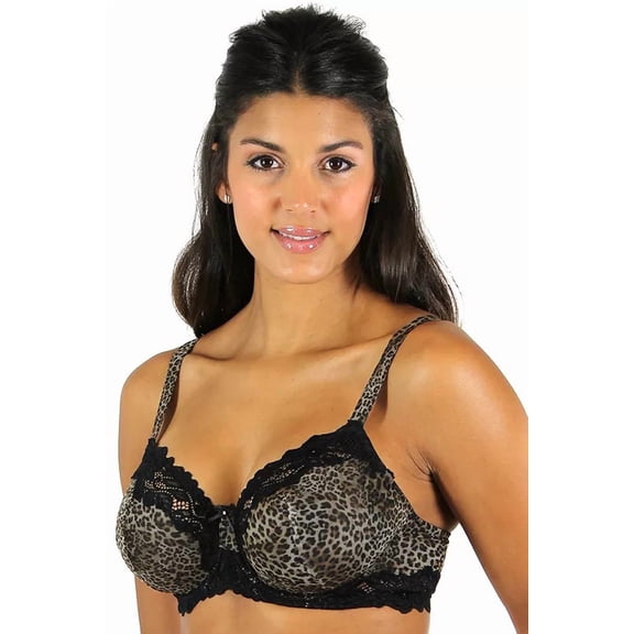 Women's Lunaire 15211 Whimsy Barbados Lace Demi Bra (Black w/ Animal Print 46DD)