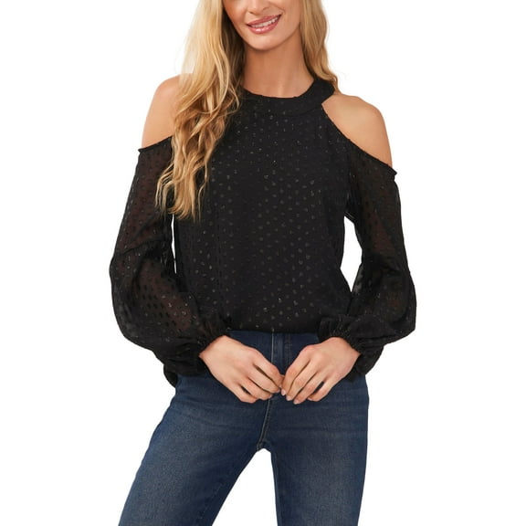 Women's Lurex Clip Dot Cold Shoulder Blouse Rich Black XS