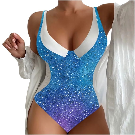 Women's Lurex One Piece Swimsuit V Neck Tummy Control Backless Bathing Suits Sparkling Bathing Suit 2026 Swimming Swimwear