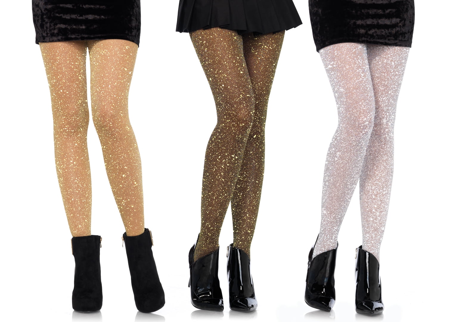 Women's Lurex Sparkly Shiny Glitter Footed Tights, 3 Pairs