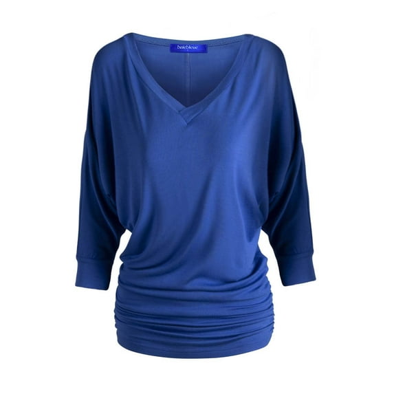 Women's Luxe Rayon V Neck Dolman 3/4 Sleeve With Side Ruched Top Lightweight fabric with Great Stretch RoyalBlue 2X