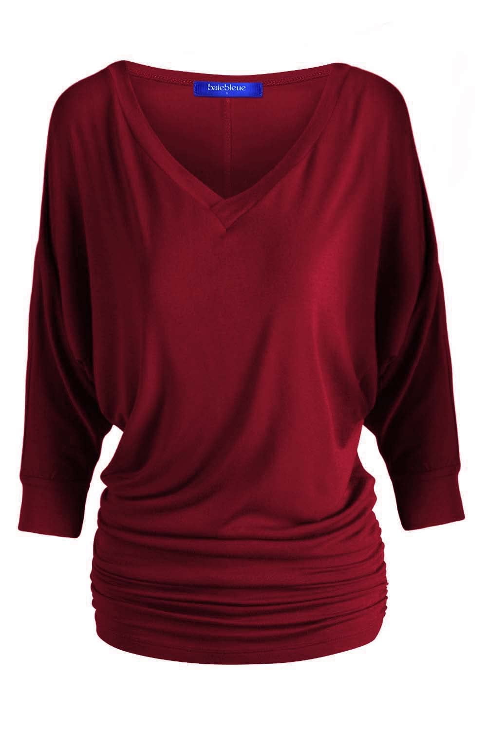 RUST V NECK BANDED DOLMAN BUBBLE LONG SLEEVE KNIT main image 1