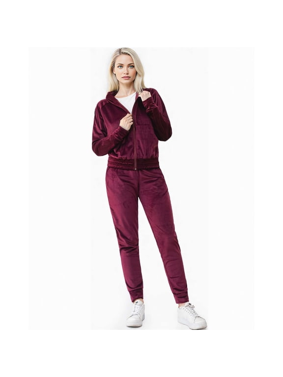 Women’s LuxeVelvet Full-Zip Hoodie & Jogger Tracksuit Set