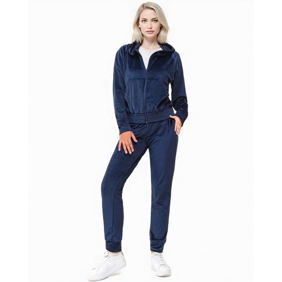 Women’s LuxeVelvet Full-Zip Hoodie & Jogger Tracksuit Set