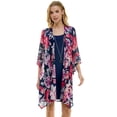thumbnail image 1 of Women's Luxology 2-Piece 3/4 Bell Sleeve Cardigan & Dress Set Color: Navy Lilac Gray Size: MEDIUM, 1 of 4
