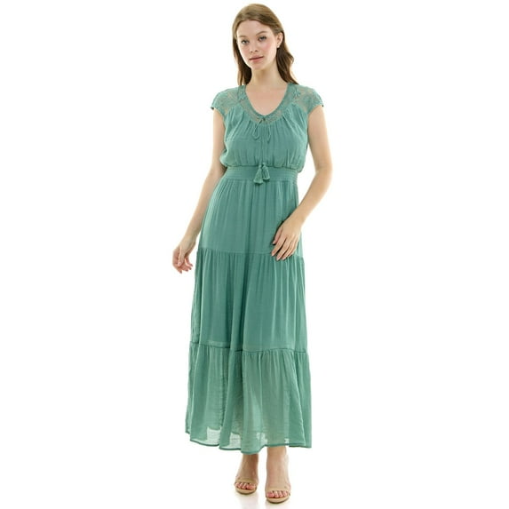 Women's Luxology Gauze Smocked Waist Maxi Dress Color: Junebug Size: MEDIUM