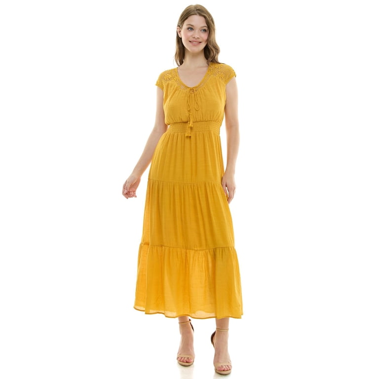 mustard yellow flowy dress HAVEN maxi dress in Mustard – Elegantees main image 1