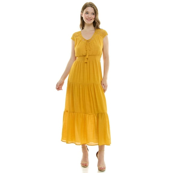 Women's Luxology Gauze Smocked Waist Maxi Dress Color: Mustard Size: SMALL
