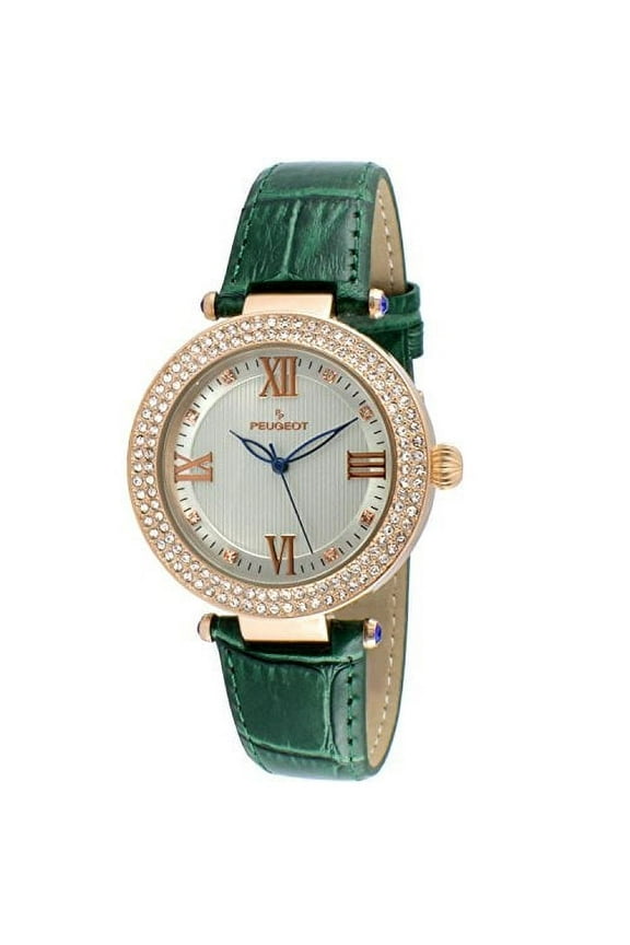 Women's 'Luxury 14k Rose Gold Plated Green Leather Dress' Quartz Green Leather Dress Watch (Model: 3046GR)