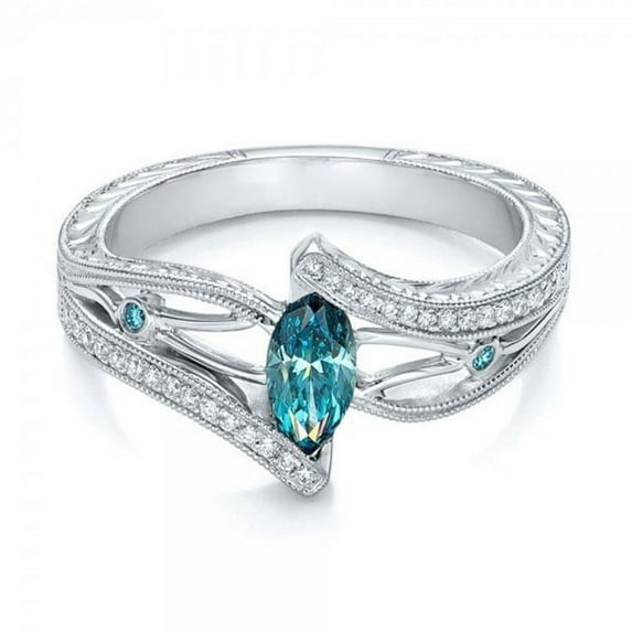 Women's Luxury 925 Sterling Silver Natural Gemstone Diamond Sea Blue Topaz Ring