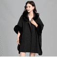 thumbnail image 1 of Women's Luxury Batwing Sleeve Faux Fur Hooded Cloak Poncho Sweater Cape, 1 of 6