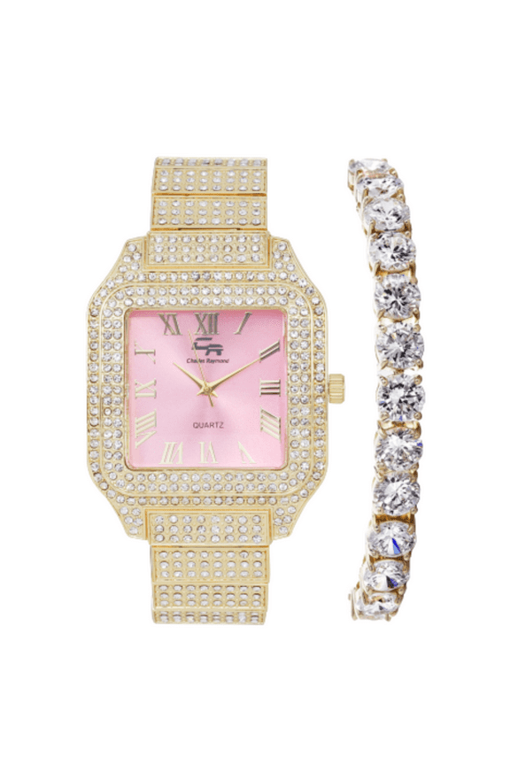 Women's Luxury Crystal Diamonds Iced Out Watch, a True Testament to blinged-Out Beauty and Timeless Glamour (L0513LA-T GLD-Pink)