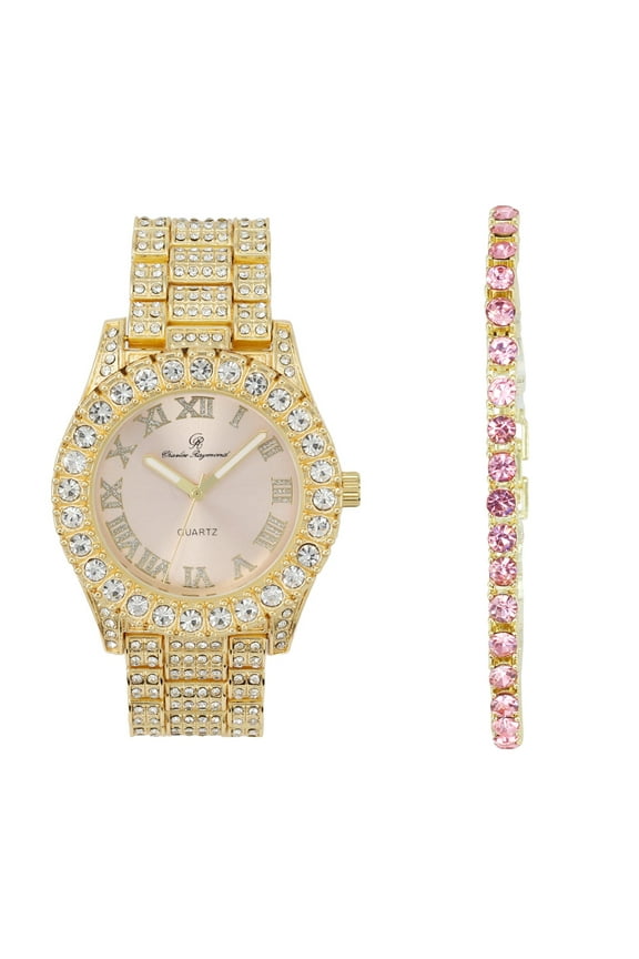 Women's Luxury Crystal Diamonds Iced Out Watch, a True Testament to blinged-Out Beauty and Timeless Glamour - ST10327LA (ST10327LA-TB GLD Blush)