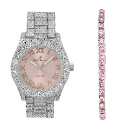 Women's Luxury Crystal Diamonds Iced Out Watch, a True Testament to blinged-Out Beauty and Timeless Glamour - ST10327LA (ST10327LA-TB SLV Blush)