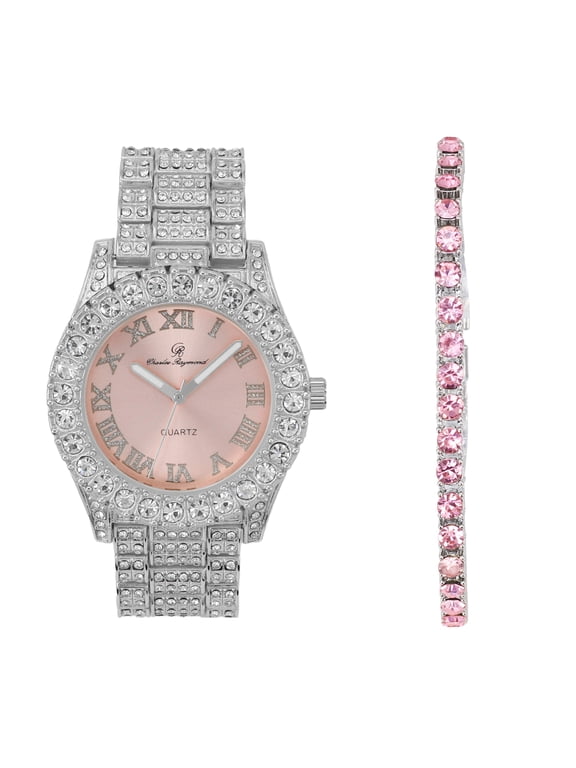 Women's Luxury Crystal Diamonds Iced Out Watch, a True Testament to blinged-Out Beauty and Timeless Glamour - ST10327LA (ST10327LA-TB SLV Blush)