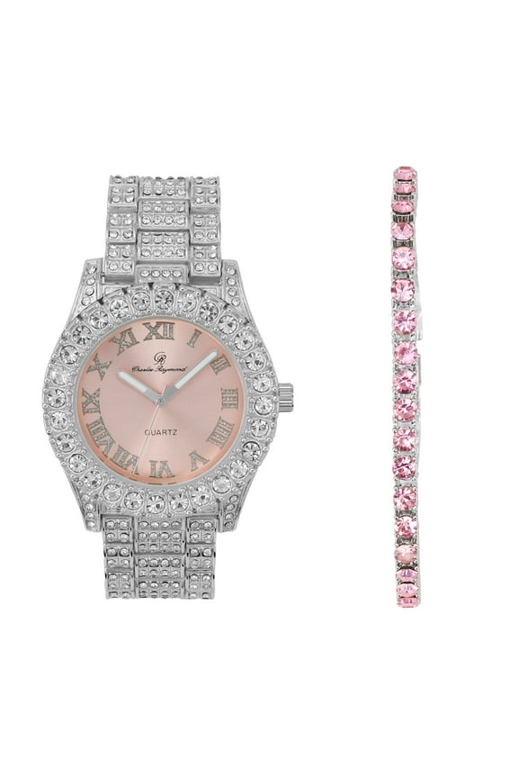 Women's Luxury Crystal Diamonds Iced Out Watch, a True Testament to blinged-Out Beauty and Timeless Glamour - ST10327LA (ST10327LA-TB SLV Blush)