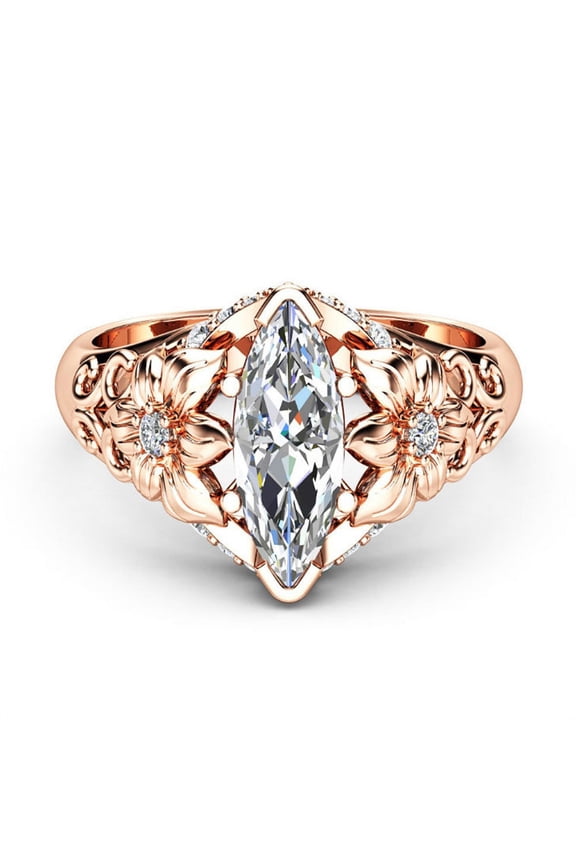 Women's Luxury Flower Horse Eye Zircon Rose Gold Plated Ring