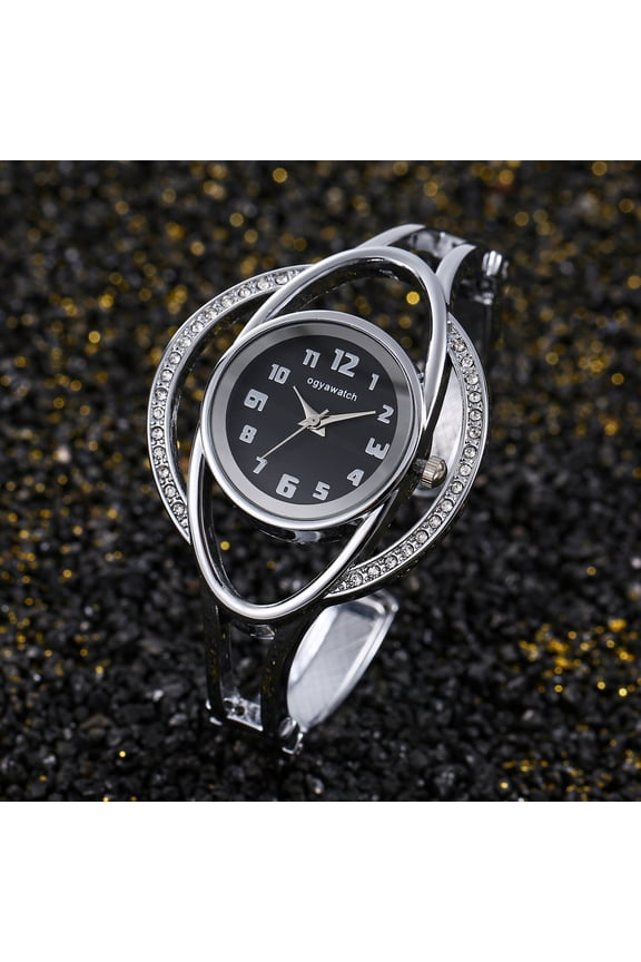 Women's Luxury Gold Bracelet Watch - Unique Orbit Design with Crystal Accents, Round Black Dial, Open Cuff Style Quartz Wristwatch for Formal Events, Casual Wear, and Daily Accessory