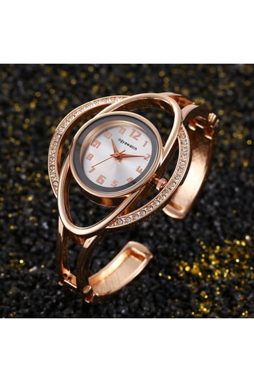 Rose Gold Bracelet Watch with Black Dial and Crystal Accents Women main image 3