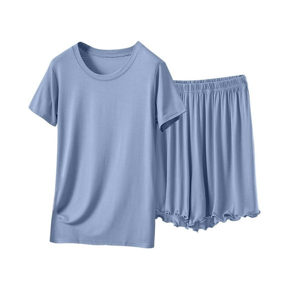 Women's Luxury Modal Sleep Sets - Featherlight Crew Neck Pajama Top & Lace-Trimmed Shorts | Buttery Soft Fabric For Year-Round Comfort