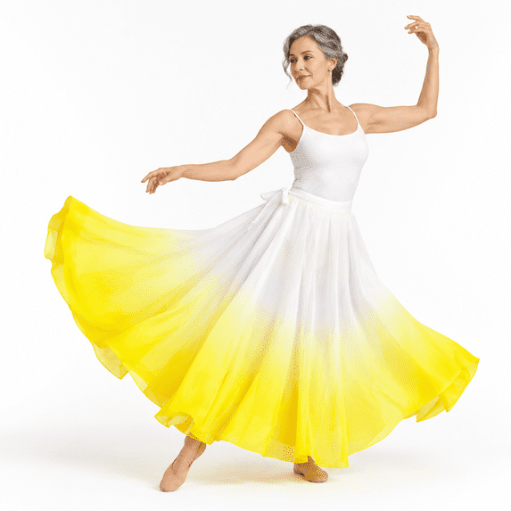 Women's Lyrical Dance Skirt 12a Yellow White One Size Gradient Chiffon ...