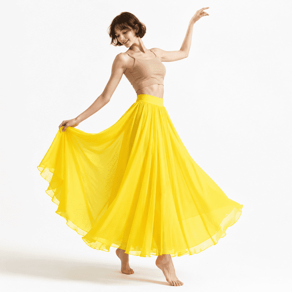 Women's Lyrical Dance Skirt 12b Yellow One Size Long Sheer Chiffon Wrap ...