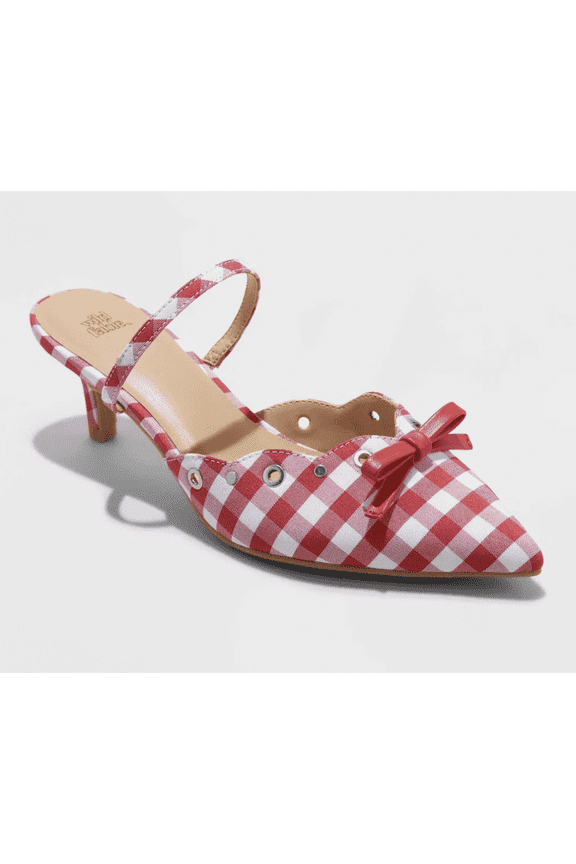 Women's Lysandra Gingham Eyelet Kitten Heels Red 6