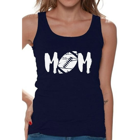 Women's M-O-M Football Mom Graphic Tank Tops White Mother's Day Gift Sports Mom