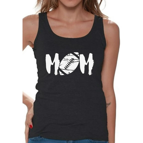 Women's M-O-M Football Mom Graphic Tank Tops White Mother's Day Gift Sports Mom