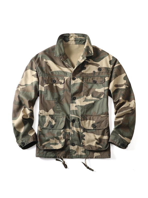 Men's M65 Camo Outdoor Jacket, Cotton Casual Utility Coat With Multi Pockets